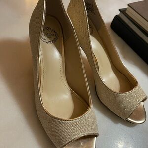 Elegant Gold Peep Toe Heels